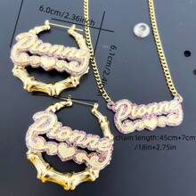 个性化亚克力心形名字项链和耳环套装 - 可定制珠宝，配有链条、环形耳环、无电镀，适合音乐节、礼物和日常使用，四季皆宜 - 閃粉彩色 - 查看 7