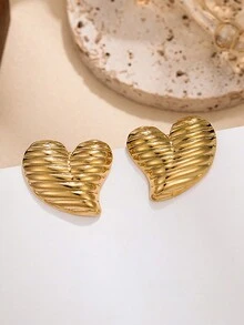 2 件不锈钢心形耳环，时尚潮流耳钉，女士，经典复古珠宝 - 彩色 - 查看 9