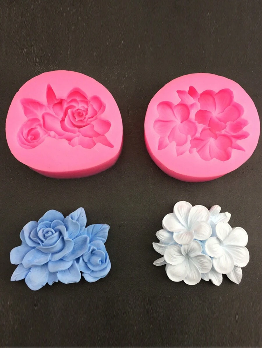 1 件栀子花和鸡蛋花系列硅胶模具,手工树脂蜡烛模具 - 粉色 - 查看 1