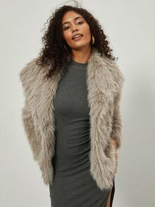Women's Fashionable Casual Loose Fluffy Trimmed Short Jacket - Dusty Purple - View 5