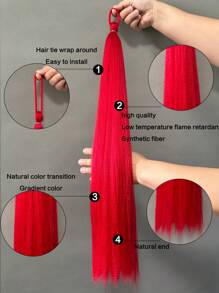 2PCS (Red+Red)Halloween Ponytail With Boxing DIY Braids, Elastic Hair Ties, Synthetic Fiber Twisted Braided Ponytail Extension, Halloween Hair - Red - View 5