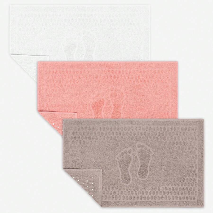 Kit 3 NON-SLIP Bathroom Floor Mats 100% Cotton Great Absorption Havana 45x70cm - White - View 1