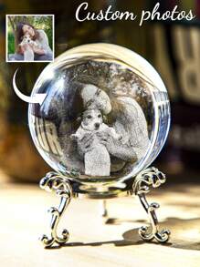 1 pieza Bola de cristal con foto personalizada y personalizada - 13 estilos, Bola de foto de ultrasonido, Regalos de embarazo para mamás primerizas, Regalo para mamá, Mejores regalos para mamá en espera, Bola de cristal con foto grabada con láser con base, Regalos personalizados para él, ella, cumpleaños (con base plateada, 6 cm), Regalos personalizados - Multicolor - Ver 2