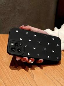 1PC Creative White Heart Pattern Protective Phone Case Compatible With Iphone 16 Pro Max, Compatible With IPhone 11/12/13/14 Plus, XR/7/8 Plus, 15 Pro Max - Black - View 3
