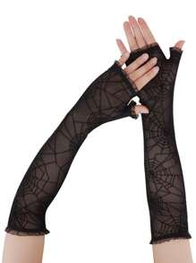 2 bucăți/Set Mănuși fără degete cu design web de păianjen, mănuși de dantelă de performanță de petrecere pentru Cosplay, recuzită pentru bal mascat, recuzită pentru jocuri de rol, decor de vacanță