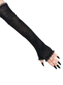 2 bucăți/Set Mănuși fără degete cu design web de păianjen, mănuși de dantelă de performanță de petrecere pentru Cosplay, recuzită pentru bal mascat, recuzită pentru jocuri de rol, decor de vacanță