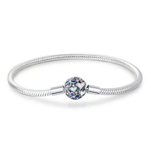 Pulseira decorativa redonda de prata esterlina S925 com estrelas e osso de cobra, adequada para pulseira faça você mesmo, presente de joia da moda para mulheres
