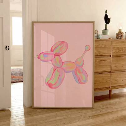 1Pc Unframed Pink Balloon Dog Wall Art, Preppy Pink Bedroom Decor Teens, Funky Dorm Decor, Aesthetic Room Decor,Waterproof Canvas Wall Art, Artwork Wall Painting For Gift, Bedroom, Living Room, Bathroom, Office, Home And Dormitory Decoration,Poster
