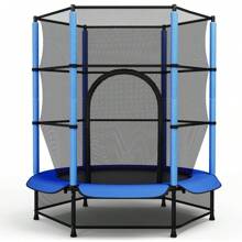 Trampoline Outdoor Ø 140cm X162cm, Trampoline Indoor Children With Net, Zipper, Protective Ground Net Garden Trampoline Up To 45 Kg, Children's Trampoline For 3 Years - 藍色 - 查看 1