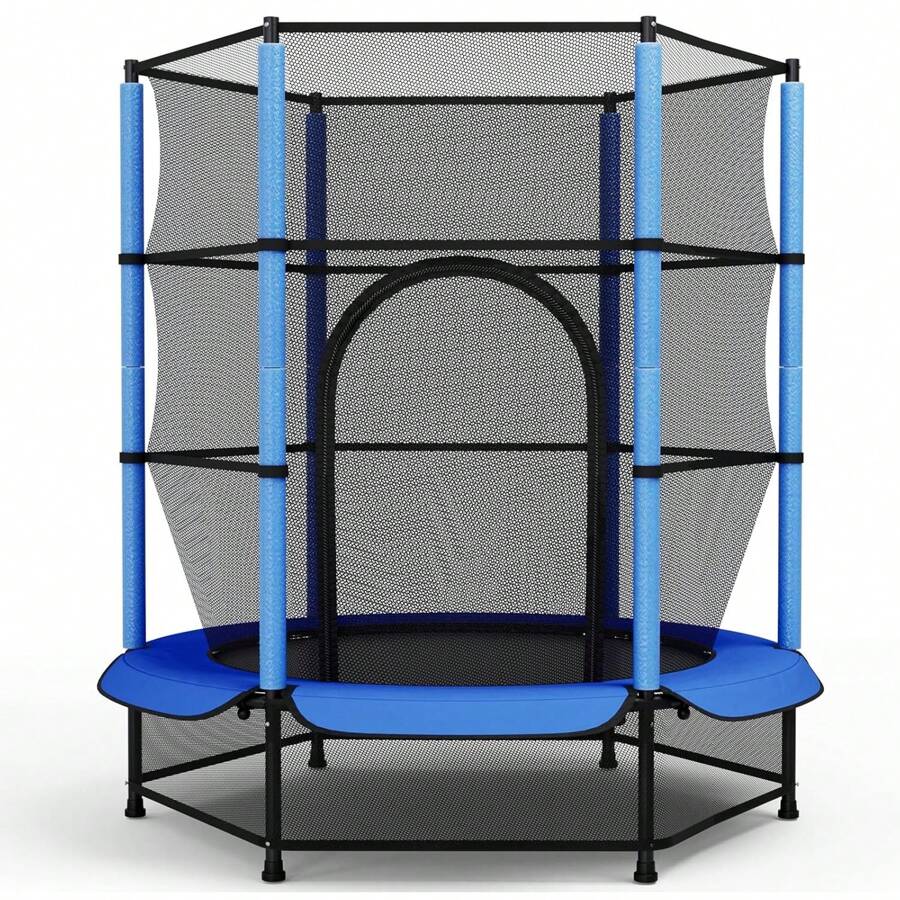 Trampoline Outdoor Ø 140cm X162cm, Trampoline Indoor Children With Net, Zipper, Protective Ground Net Garden Trampoline Up To 45 Kg, Children's Trampoline For 3 Years - 藍色 - 查看 1