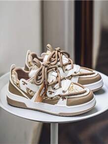 Men Versatile Lightweight Breathable Low-Top Casual Chunky Sneakers - 卡其色 - 查看 2