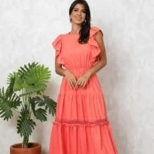 Women's Long Butterfly Sleeve Dress - trái cam - Xem 1