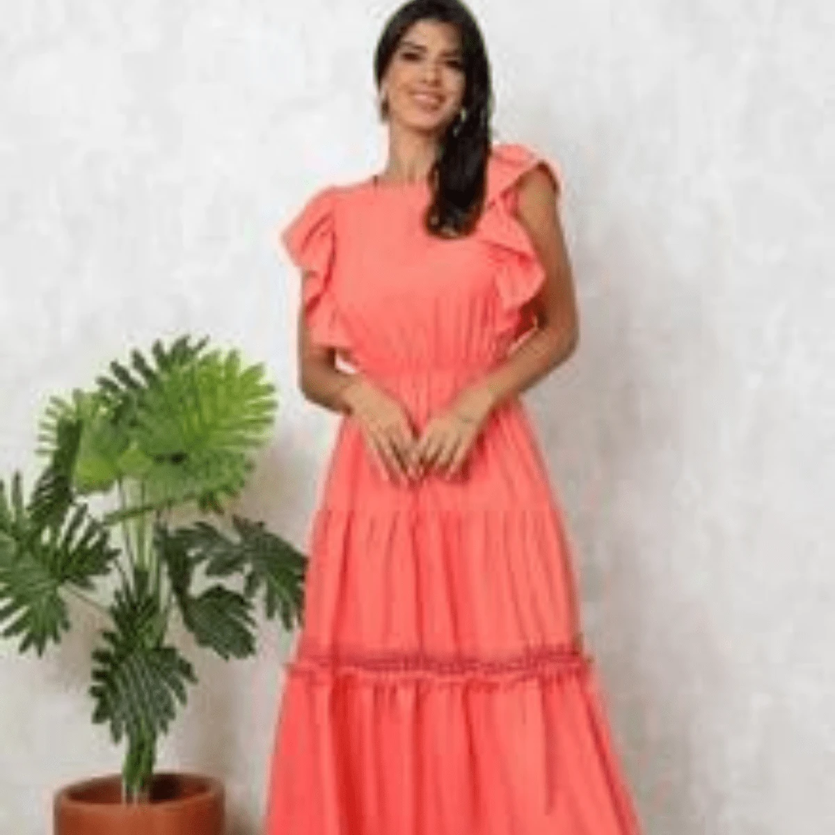 Women's Long Butterfly Sleeve Dress - trái cam - Xem 1