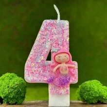 创意蛋糕数字生日蜡烛粉色美人鱼生日派对手工装饰 - 彩色 - 查看 19