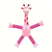 1pc Retractable Giraffe Suction Cup Toy, Cartoon Creative Educational Stress Relief Toy (Colors May Vary)
