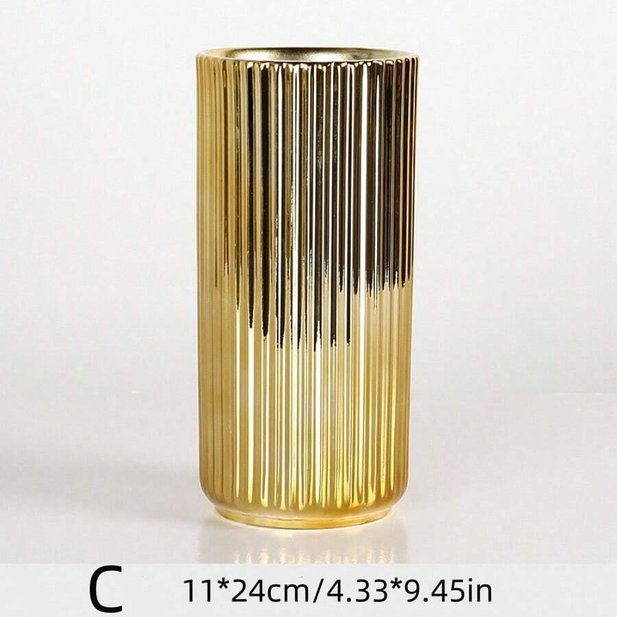 1pc Modern Minimalist Household Gold Plated Ceramic Flower Vase, Luxury