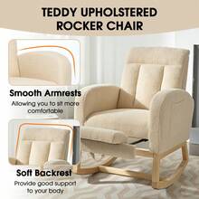 Mecedora moderna para guardería, mecedora tapizada con forma de osito de peluche y respaldo alto, cómoda mecedora con bolsillo lateral, mecedora para sala de estar, dormitorio, sala de lactancia - Beis - Ver 5