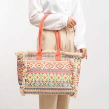 Túi Tote Canvas Họa Tiết Hình Học Phong Cách Bohemian, Túi Đi Biển Có Sức Chứa Lớn Phù Hợp Cho Đi Làm Đi Chơi, Phong Cách Nghỉ Mát - Nhiều màu - Xem 3