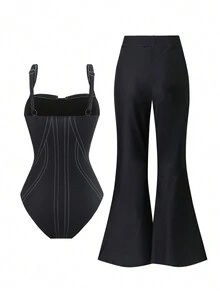 Fashion Women One-Piece Swimwear With Cover-Up Pants, For Summer Beach Vacation