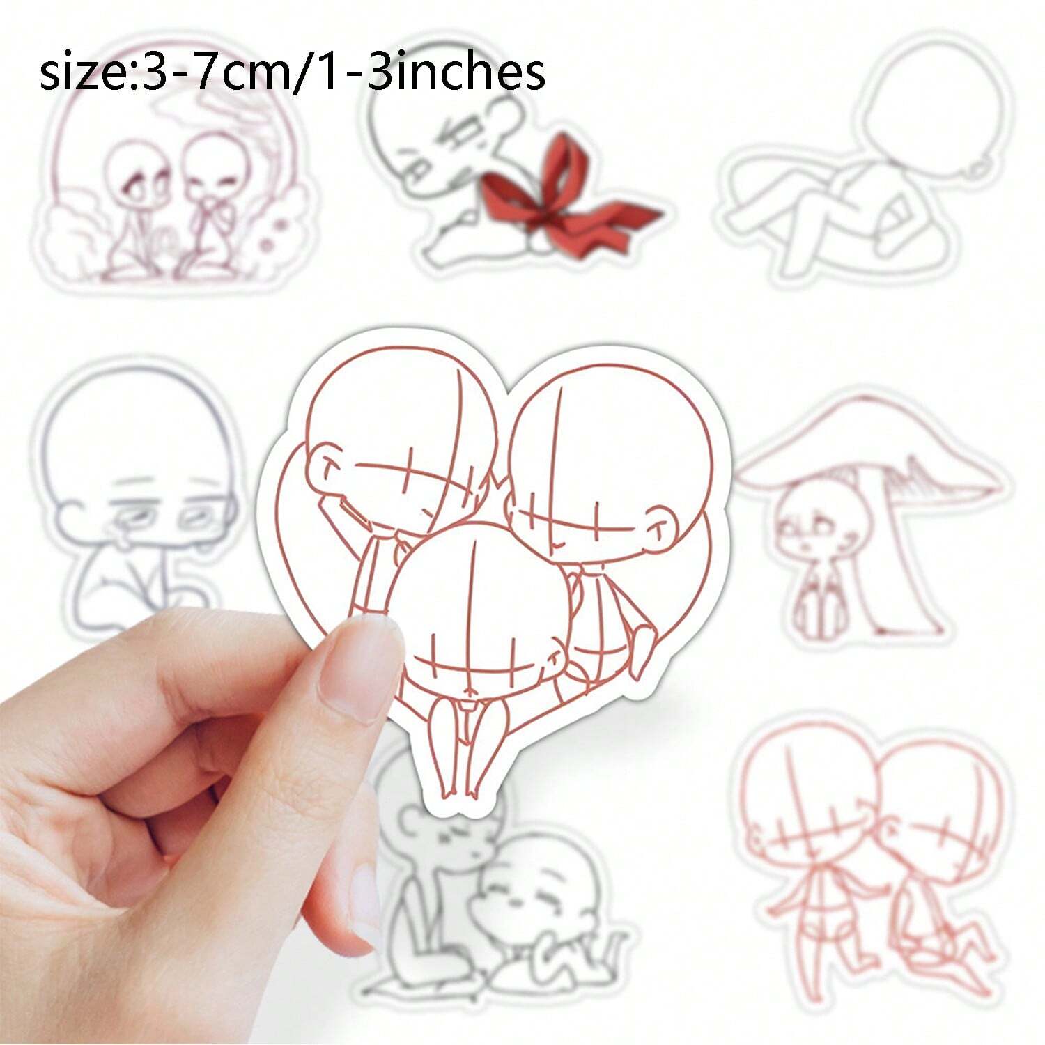 60pcs Line Doll Cartoon Stickers For Reward Junk Journal Laptop Water