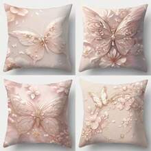 1pc Pink Butterfly 3D Print Pillow Cover, 3 Size Options For Sofa, Tatami Decor (Pillow Insert Not Included) - Multicolor - View 2