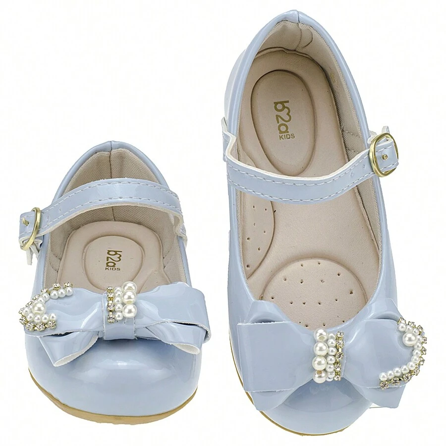 B2A Kids Girls' Pearl Bow Party Shoes Delicate Patent Leather Shiny Comfortable Promotion 2026 - 淺藍色 - 查看 1
