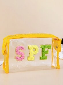 1pc Waterproof Transparent SPF Sunscreen Storage Makeup Bag, PVC Zipper Toiletry Pouch, Portable Travel, SPF Chenille Patch, Small/Large Size Options, Cosmetic Bag - Multicolor - View 20