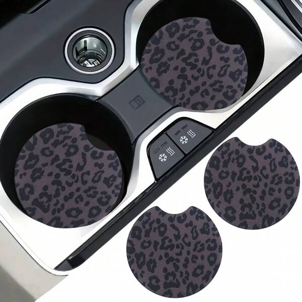 2pcs/4pcs Leopard Pattern Absorbent Cup Coaster Stylish & Durable Fast-Drying Non-Slip Car Cup Mat