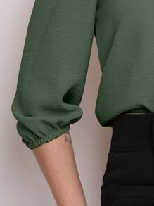 Women's Blouse Tailored Simplicity Elegant Social Basic Crepe 3/4 Sleeve Princess Tamires - 軍綠色 - 查看 3