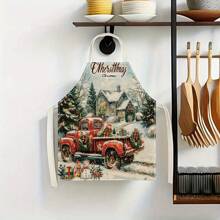 1pc Christmas Truck & Tree 3D Pattern Linen Apron For Home Cooking, Kitchen Wear, And Cooking Enthusiasts - Multicolor - View 10