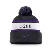 Nike Men's Black Colorado Rockies Team Stripe Peak Cuffed Knit Hat With Pom