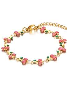 1 chiếc vòng tay hình quả anh đào bằng thép không gỉ mạ vàng 18K, tráng men nhiều màu sắc, kiểu dáng cổ điển thời trang, phù hợp cho tiệc tùng, hẹn hò hoặc công sở. - Sơn màu anh đào nhỏ giọt - Xem 7