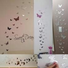 32pcs/Set Multi-Color Mirror Butterfly Wall Stickers, DIY Mirror Butterfly Combination, Art Mirror Butterfly Wallpaper, Home Decor Crafts Suitable For Wall & Mirror Decoration In Living Room, Dining Room, Bedroom, Bathroom, Party, Holiday, Waterproof Decal