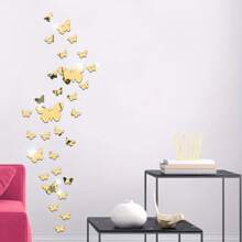 32pcs/Set Multi-Color Mirror Butterfly Wall Stickers, DIY Mirror Butterfly Combination, Art Mirror Butterfly Wallpaper, Home Decor Crafts Suitable For Wall & Mirror Decoration In Living Room, Dining Room, Bedroom, Bathroom, Party, Holiday, Waterproof Decal
