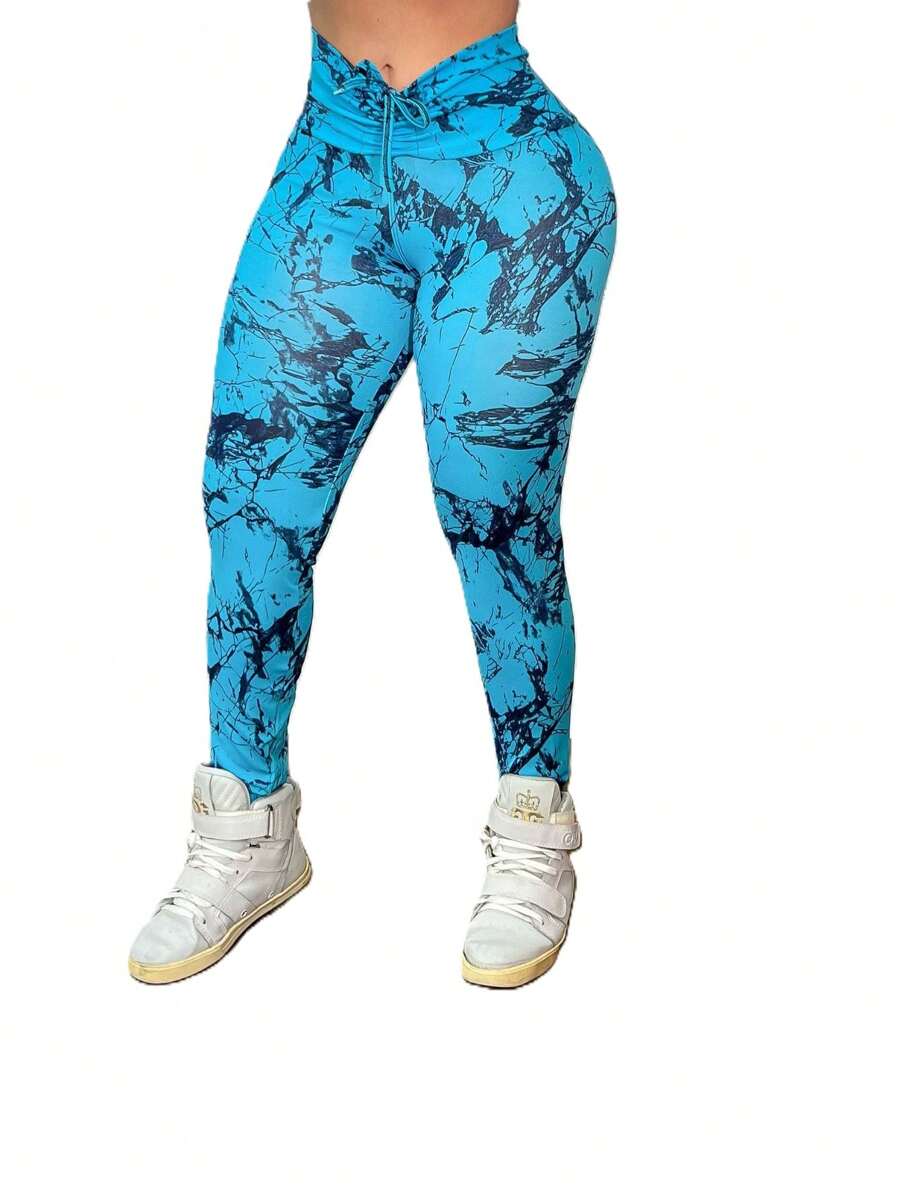 Gym Clothing Legging Pants String Tie Die Marbled Gradient Mode en