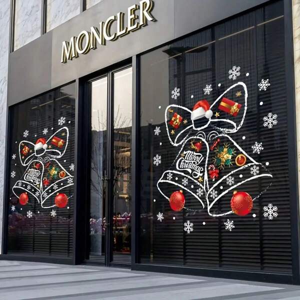1pc Christmas Decoration Window Stickers, Christmas Clock Stickers Decorate Shopping Centers, Window Shop Window Stickers, For Living Room Home Decoration