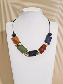 BOCAR 1 chiếc vòng cổ hạt gỗ bất đối xứng phong cách Bohemian - vòng cổ đính cườm - Xem 5