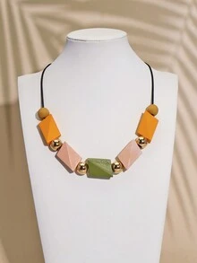 BOCAR 1 chiếc vòng cổ hạt gỗ bất đối xứng phong cách Bohemian - vòng cổ đính cườm - Xem 6