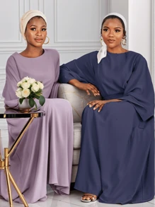 1 件全新纯色头巾优雅高端舒适长袍配腰带，适合日常穿着和聚会（Abaya） - 彩色 - 查看 13