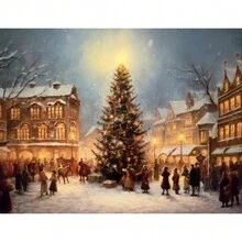 1 tấm vải Canvas trang trí tường Giáng sinh cổ điển nhẹ nhàng, trang trí nhà nông thôn, phong cảnh mùa đông, nghệ thuật ngày lễ, không khung - Nhiều màu - Xem 10