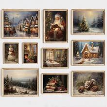 1 tấm vải Canvas trang trí tường Giáng sinh cổ điển nhẹ nhàng, trang trí nhà nông thôn, phong cảnh mùa đông, nghệ thuật ngày lễ, không khung - Nhiều màu - Xem 5