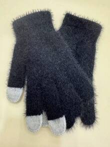 1 chiếc Găng tay len dài ngón mềm mại tối giản Unisex trơn, có khả năng cảm ứng, thời trang mùa đông ấm áp chống gió - Nhiều màu - Xem 5