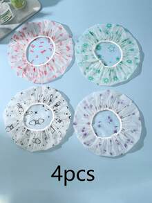 4 件装浴帽，可调节印花帽，防水浴帽，可重复使用浴帽，松紧带浴帽，女士水疗沙龙用 - 彩色 - 查看 6