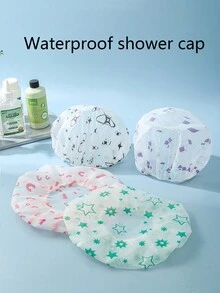 4 件装浴帽，可调节印花帽，防水浴帽，可重复使用浴帽，松紧带浴帽，女士水疗沙龙用 - 彩色 - 查看 8