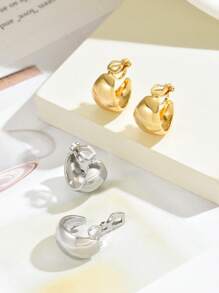 2pcs Simple Smooth C-Shaped Ear Clip, Vintage Unique Geometric Earrings For Women Without Pierced Ears - Clip - View 7