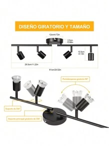 Iluminación De Riel Led De 4 Luces(sin bombilla) - Negro - Ver 3