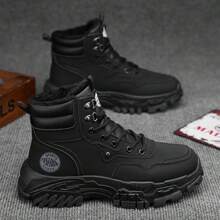 Botas de nieve para invierno para hombres, resistentes al frío, con forro de felpa térmica, gruesas y cálidas, de moda casual, versátiles y cómodas para motocicleta - Negro - Ver 1