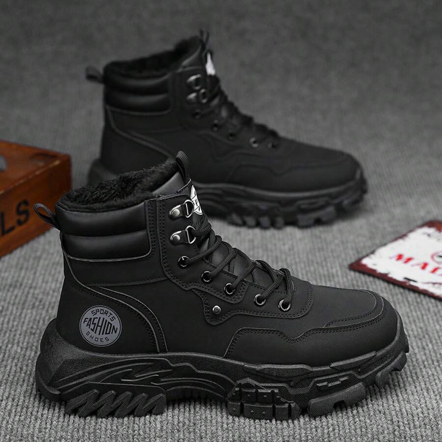 Botas de nieve para invierno para hombres, resistentes al frío, con forro de felpa térmica, gruesas y cálidas, de moda casual, versátiles y cómodas para motocicleta - Negro - Ver 1