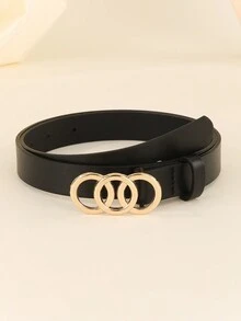 1 chiếc thắt lưng trang trí đa năng đơn giản có khóa ba vòng dành cho nữ, thích hợp cho váy, quần jean, quần dài sử dụng hàng ngày - màu đen - Xem 3