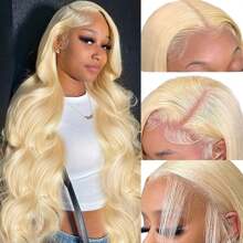 613 Body Wave Lace Front Human Hair Wig Brazilian Human Hair 613 Blonde HD Transparent Lace Frontal Human Hair Wig 180% Density Pre Plucked With Baby Hair For Women 28 Inch